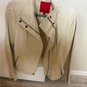 5/48 Cream Leather Moto Jacket with Zip Details